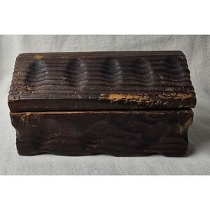 Hand Carved Wood Trinket Box W/Hinged Lid‎ 6.5"x3.5"